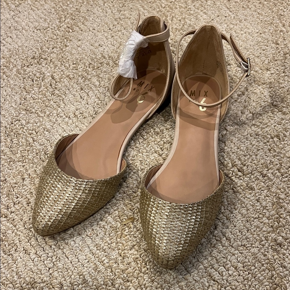 Mix No. 6 Gold Woven Flats with Ankle Strap